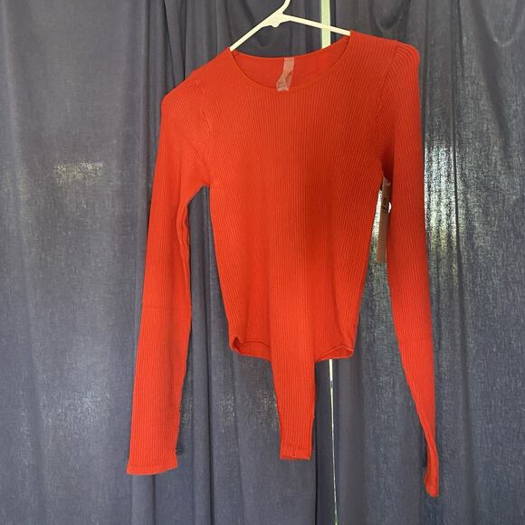 Mono B NEW Womens Sz Small Seamless Ribbed Bodysuit Red Long Sleeve Stretch NWT - Picture 1 of 6